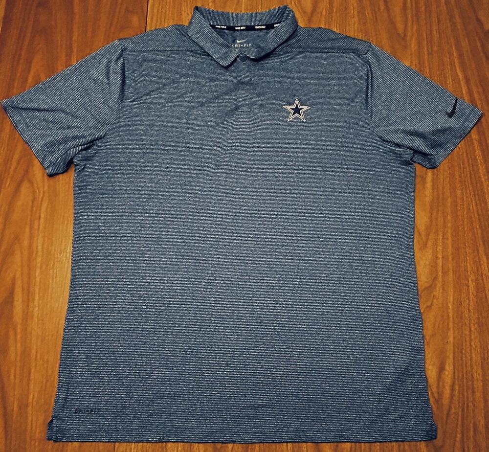 Nike Golf Dri-Fit Polo Shirt, Blue Striped, Dallas Cowboys Logo - Size XL